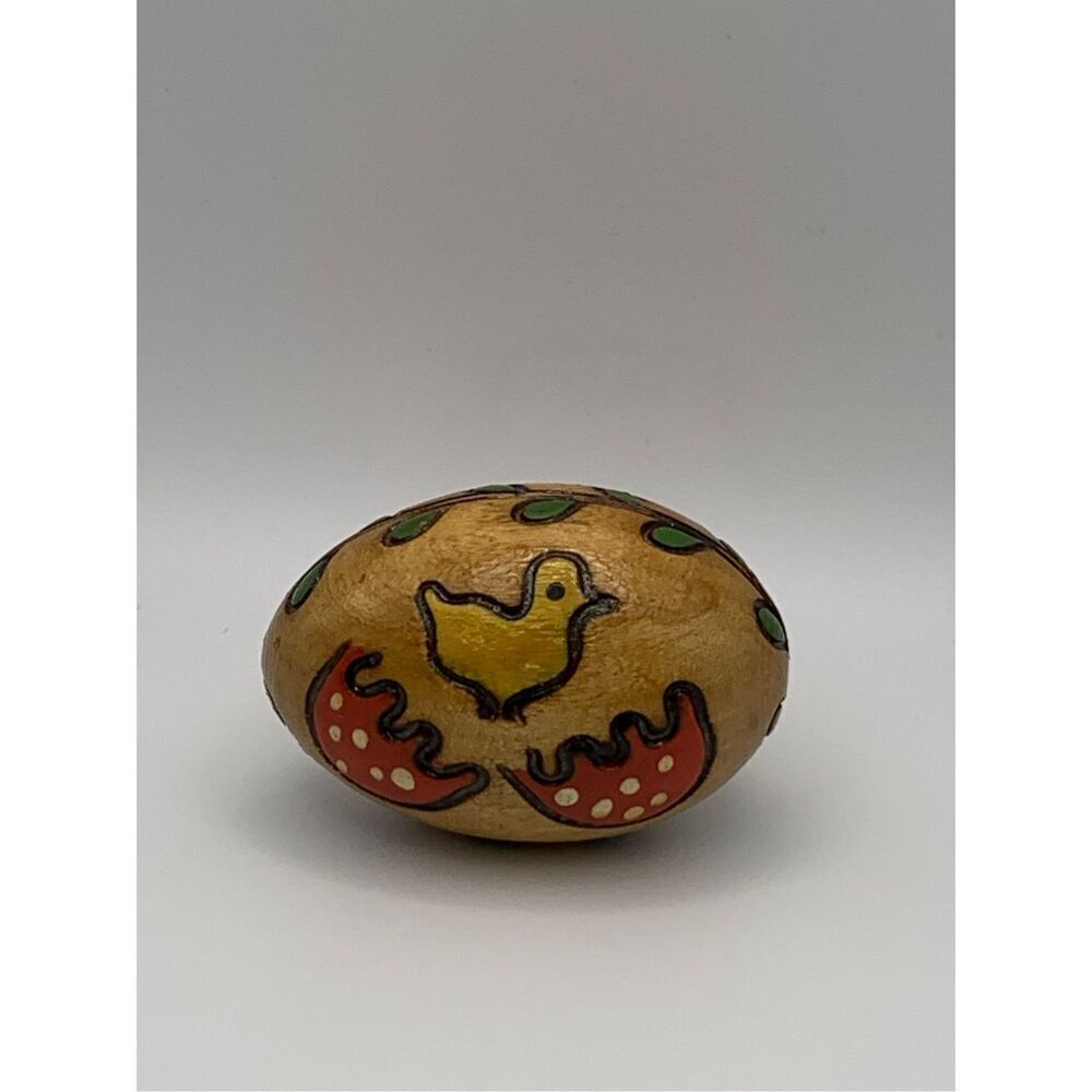 Vintage Wooden Hand Carved & Hand Painted Easter Egg